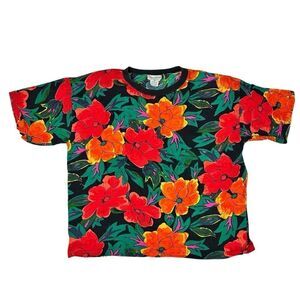Vintage 1990s Shenanigans Womens Sz M Short Sleeve Aloha Hawaiian Shirt Floral